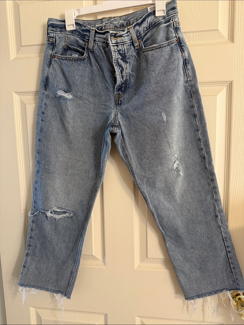 Old Navy Light Blue High Rise Slouchy Straight Distressed Jeans